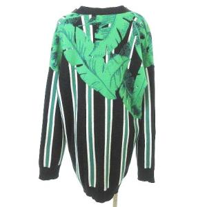 MSGM リーフ ストライプ カーディガン ジャガード ニット オーバーサイズ S 黒 グリーン IBO39