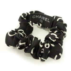 CHANEL シュシュ ココマーク シルク ドット リボン スカーフ ヘアアクセサリー ヘアゴム 黒