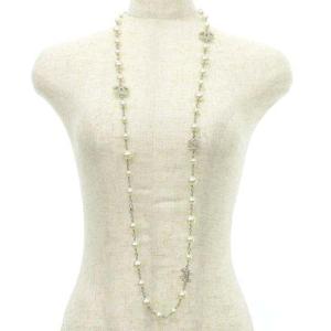 CHANEL A18V ココマーク フェイクパール ロング ネックレス ラインストーン アイボリー シルバー