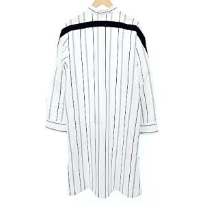 Ground Y 近年 ロング シャツ 長袖 バンドカラー ストライプ柄  S サイズ1 白 ホワイト U90