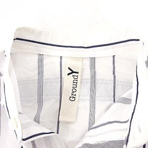 Ground Y 近年 ロング シャツ 長袖 バンドカラー ストライプ柄  S サイズ1 白 ホワイト U90