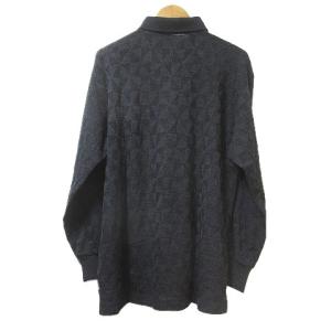 Aquascutum ポロシャツ 長袖 ニット 長袖 総柄 ウール グレー ワンポイント刺繍 L 胸ポケット OKZ X