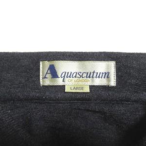 Aquascutum ポロシャツ 長袖 ニット 長袖 総柄 ウール グレー ワンポイント刺繍 L 胸ポケット OKZ X