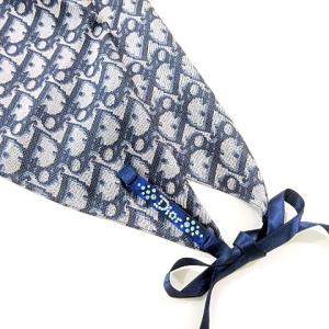 スカーフ トロッター 総柄 シルク ストーンロゴプレート リボン紐 ネイビー U180 A0519