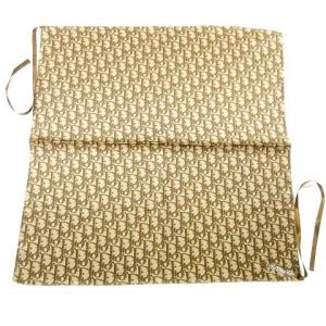 Christian Dior 美品 スカーフ トロッター 総柄 シルク ストーンロゴプレート リボン紐付き 茶 ブラウン U180 A0519
