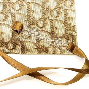 Christian Dior 美品 スカーフ トロッター 総柄 シルク ストーンロゴプレート リボン紐付き 茶 ブラウン U180 A0519