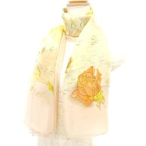 カレ ジェアン スカーフ LA ROSEE Anne Gavarni 薔薇の雫 バラ 花 シアー ピンク ベージュ U180