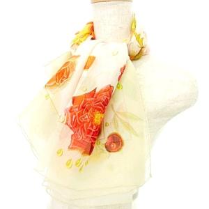 美品 大判 ストール シルク  LA ROSEE Anne Gavarni 薔薇の雫 バラ 花 シアー ベージュ U180