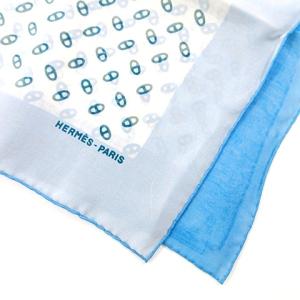 タグ付き カレ70 スカーフ シルク シェーヌダンクル 総柄 グリーン ブルー U180 A0518