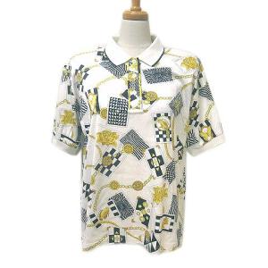 ポロシャツ 半袖 総柄 白 ホワイト L コットン OKZ X
