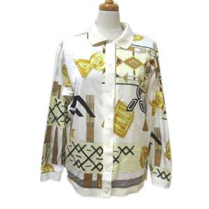 ポロシャツ 長袖 シャツ 鹿の子 総柄 白 ホワイト コットン OKZ X