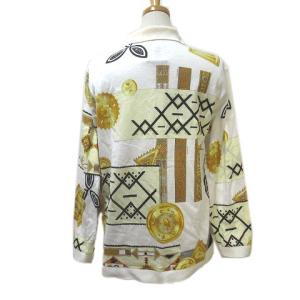 LEONARD SPORT ポロシャツ 長袖 シャツ 鹿の子 総柄 白 ホワイト コットン OKZ X