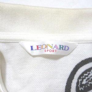 LEONARD SPORT ポロシャツ 長袖 シャツ 鹿の子 総柄 白 ホワイト コットン OKZ X