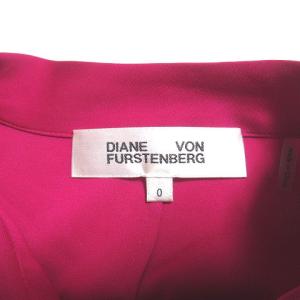 DIANE von FURSTENBERG シルク ワンピース ひざ丈 長袖 0 XSサイズ相当 キーネック マゼンタピンク AA X