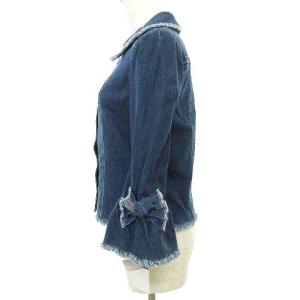 M'S GRACY タグ付き 近年 デニム シャツ ジャケット ストレッチ カットオフ 袖リボン 40 青 ブルー
