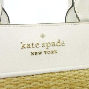 kate spade new york 美品 ステイシー ストロー サッチェル トートバッグ 2WAY ショルダー ハンドバッグ レザー かご 白 ホワイト U90