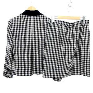 GIVENCHY 90S セットアップ スカート スーツ チェック柄 ベロア ラペル ヴィンテージ 10号 M グレー ORG