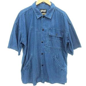REMI RELIEF ×ショット Schott × アンカットバウンド ユーティリティ半袖シャツジャケット M 青 インディゴ ブルー U90 A0601