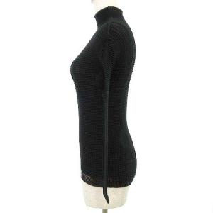 ISSEY MIYAKE 美品 プリーツ カットソー 七分袖 裾ペイント ハイネック トップス 薄手 2 黒 ブラック IBO40