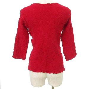 me ISSEY MIYAKE カリフラワー カットソー 七分袖 トップス 無地 ワッシャー加工 シワ加工 F 赤 レッド IBO40