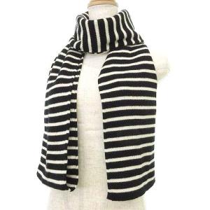 SAINT LAURENT PARIS ロング マフラー ニット ボーダー ストール カジュアル 白黒 IBO40