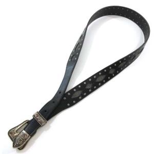 SAINT LAURENT PARIS ウエスタン ベルト レザー 皮革 カッティング デザイン カジュアル イタリア製 ブラック