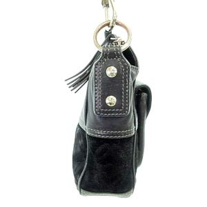 LOEWE ミニ ショルダーバッグ ポシェット アナグラム スエード コンビ レザー 黒 ブラック U180 A0607