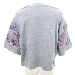 Mame Kurogouchi 近年 半袖 カットソー 袖刺繍 ショート丈 ワイド 1 S グレー GY09