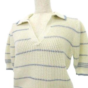 POLO RALPH LAUREN 近年 ニット ポロシャツ 半袖 リネン混 サマーニット ボーダー トップス カットソー S