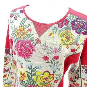 KENZO ヴィンテージ 長袖 ジャガード ニット セーター 花柄 コットン 2 M 赤 レッドGY09