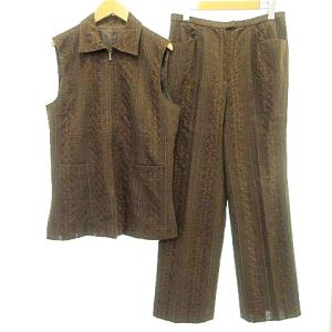 セットアップ パンツスーツ ノースリーブ トップス エンブロイダリー刺繍 コーデュロイ 11 L 茶 ブラウン GY09 A0612