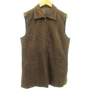 Leilian セットアップ パンツスーツ ノースリーブ トップス エンブロイダリー刺繍 コーデュロイ 11 L 茶 ブラウン GY09 A0612