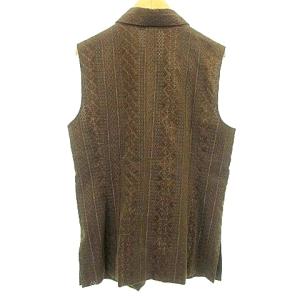 Leilian セットアップ パンツスーツ ノースリーブ トップス エンブロイダリー刺繍 コーデュロイ 11 L 茶 ブラウン GY09 A0612