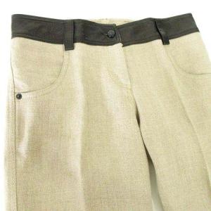 VALENTINO ROMA 美品 リネン パンツ スリム ストレート 合皮切替 バイカラー 40