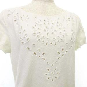VALENTINO パンチングレース ニット カットソー 半袖 ビース装飾 トップス XL 白 ホワイトU90