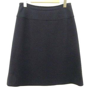 AGNONA ひざ丈 スカート 台形 無地 ビジネス カジュアル セレモニー 授業参観 イタリア製 42 紺 ネイビー U30