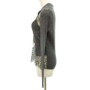 VALENTINO レース ニット カットソー 長袖 カシミヤ混 インナーキャミソール付き トップス M グレー U30