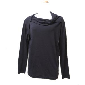 長袖 カットソー オフタートル ニット 薄手 ウール 紫 パープル M GY09 X