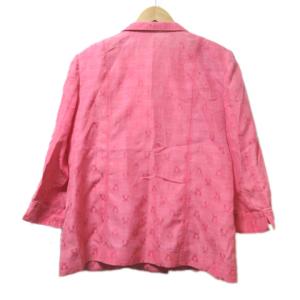 LEONARD FASHION ジャケット 薄手 ロゴ総柄 シルク混 7分袖 七分袖 ピンク 13AR 大きいサイズ 3B GY09 X