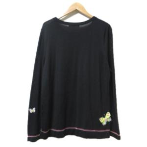 LEONARD SPORT 長袖 ニット 薄手 花柄 蝶々 ラインストーン 刺繍 黒 ブラック 42 LL 大きいサイズ GY09 X