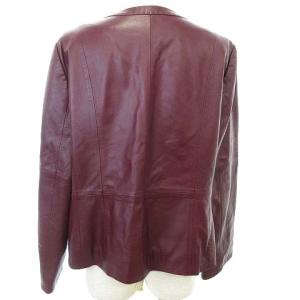 Leilian ノーカラー ジャケット ライダース ボタンレス 13+ 2Lサイズ相当 ラムレザー ボルドー 赤 レッド系 IBO24
