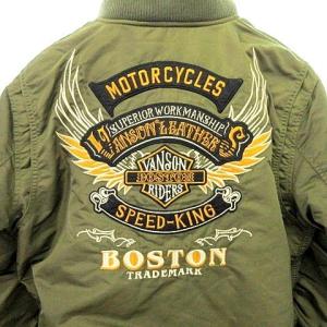 vanson Leathers MA-1 フライトジャケット ナイロン 刺繍 ワッペン 裏地タイガーカモ 中綿 ミリタリー アウター L オリーブ グリーン