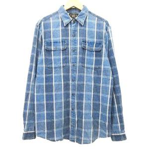 チェック ワーク シャツ 長袖 カジュアル トップス M 青 ブルー IBO41
