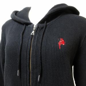 HYSTERIC GLAMOUR パーカー サーマル ワッフル 長袖 ワンポイント ジップアップ フリーサイズ 黒 ブラック IBO41 X