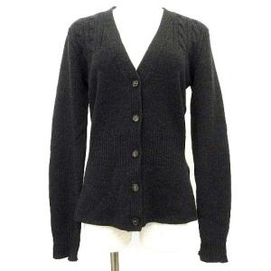 カシミヤ混 ニット カーディガン Vネック ケーブル編み ウエストリブ トップス L グレー IBO41
