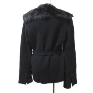 yoshie inaba ムートン ジャケット ニット切替 ファー ウエストリボン ボタンレス 黒 ブラック IBO41 X