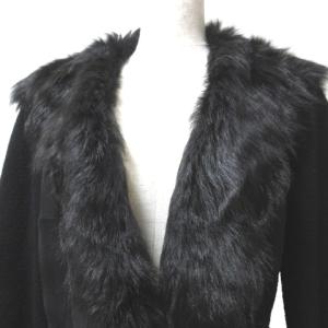 yoshie inaba ムートン ジャケット ニット切替 ファー ウエストリボン ボタンレス 黒 ブラック IBO41 X