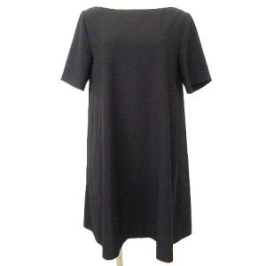 Aライン ワンピース ひざ丈 ボートネック 半袖 無地 ドレス 38 黒 ブラック IBO41