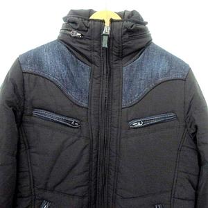 DIESEL 国内正規 中綿 ジャケット テフロン デニムコンビ アウター USED加工 収納フード S 黒 ブラック インディゴ GY09