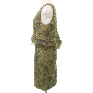 Diagram GRACE CONTINENTAL 刺繍  レース ドレス 2WAY ノースリーブ ワンピース ひざ丈 フェザー スパンコール 38 カーキ GY09